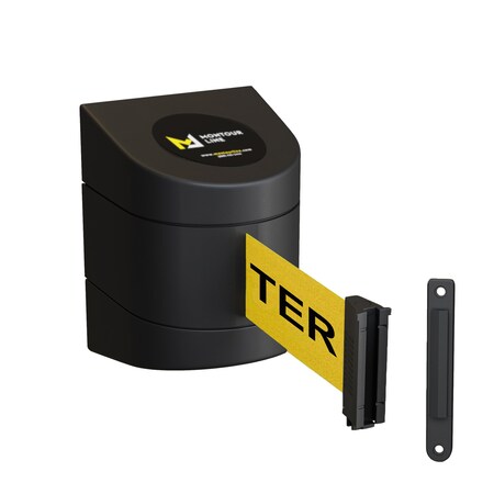 Montour Line Retractable Belt Barrier, Wall Mount, Black Case Fixed 30 ft. Caution Belt WMX160-BK-CAUYB-F-S-300